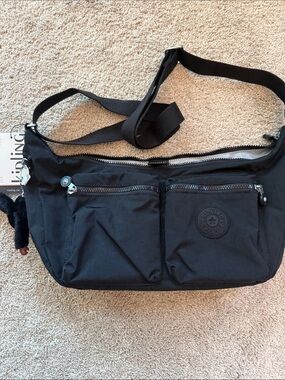 Kipling Black Nylon Crossbody Belt Bag with Front Zip Pockets